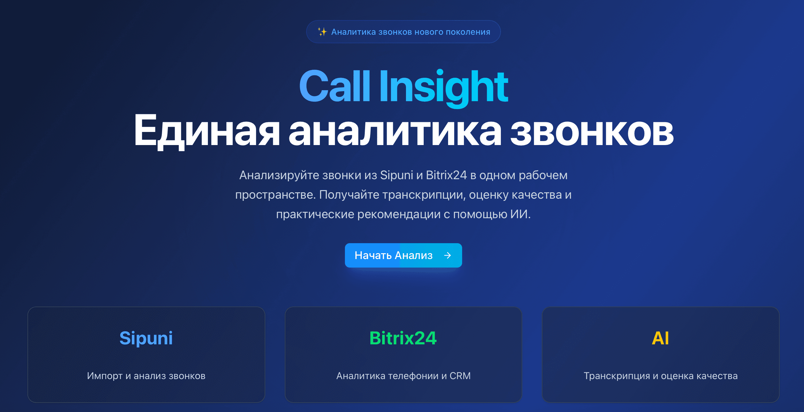 Обзор Call Insight с направлениями интеграции Sipuni, Bitrix24 и AI-анализа